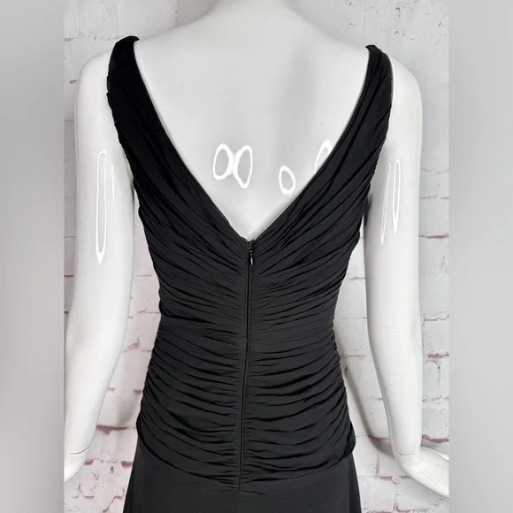 TADASHI S Petite Black Chiffon Pin Tucked Hi Lo Ruched Cocktail Party Dress - Picture 6 of 15